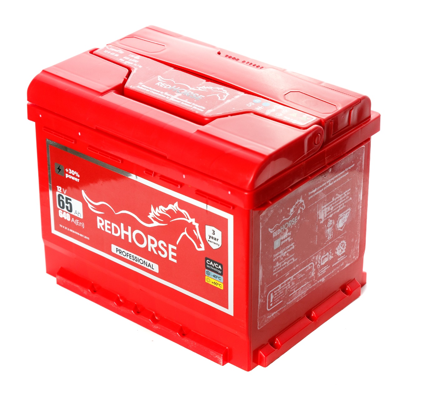 Акумулятор легковий Red Horse professional 6СТ-65(0), 12B, 65Ah, 640A, плюс праворуч (R+) кальцієвий (Ca/Ca), 242x175x190мм (Україна) (RHPROF065E0)